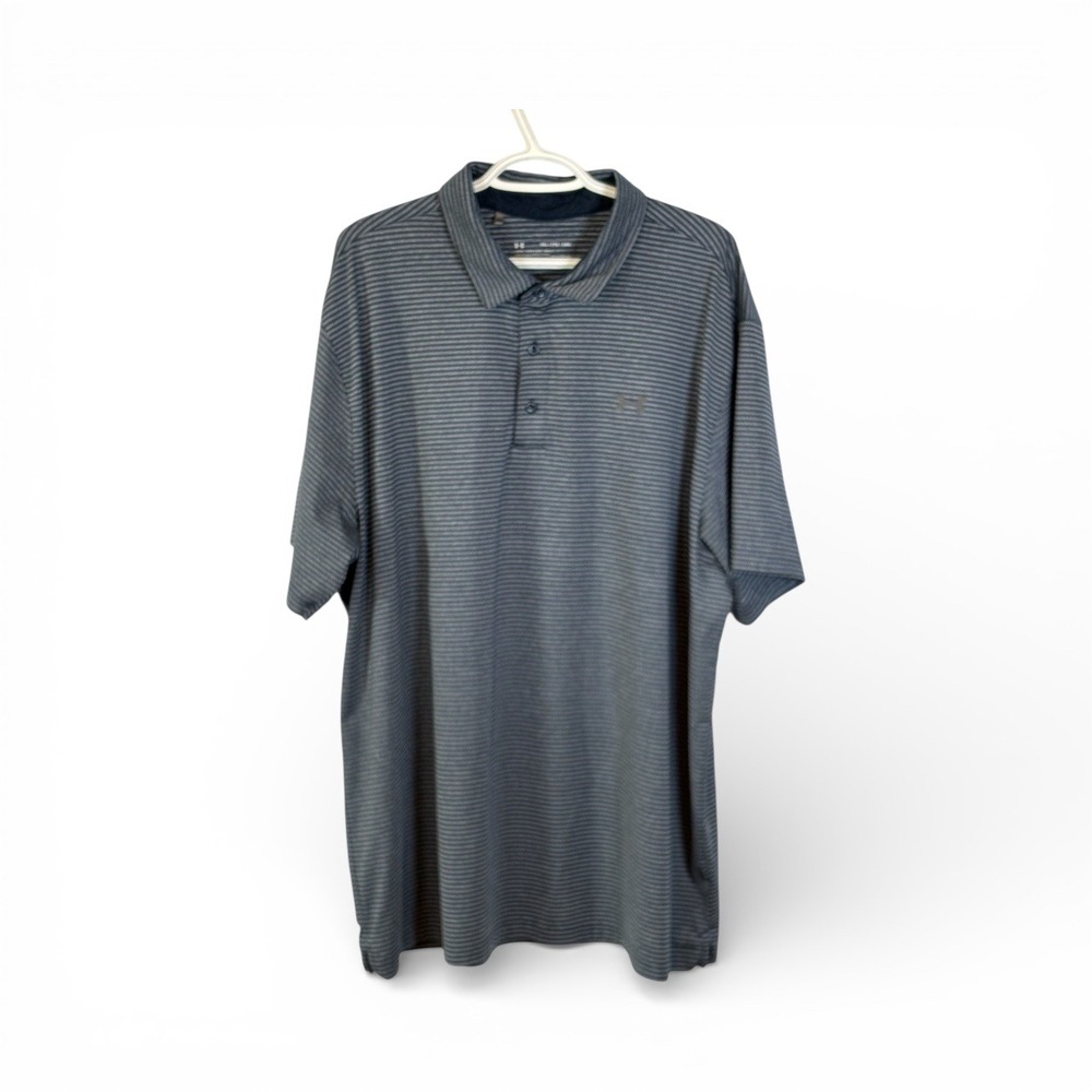 Under Armour HeatGear Polo Shirt Men's 3XL Blue Gray Stripe Loose Fit Golf
